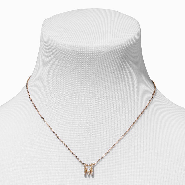 Gold Mini Pearl Initial Pendant Necklace - M,