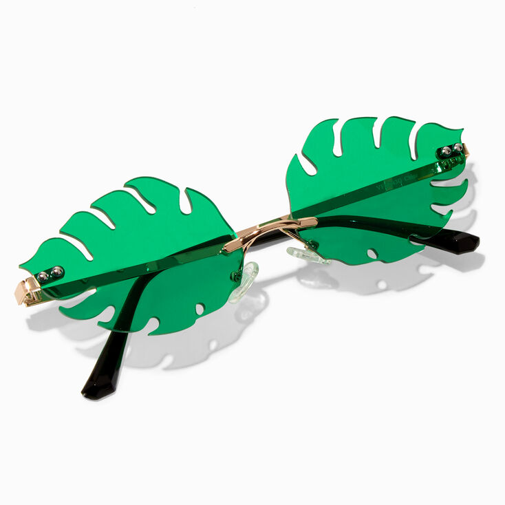 Green Tint Palm Leaf Gold Sunglasses,