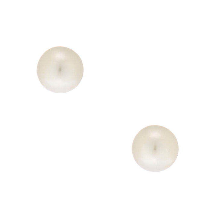 Silver 6MM Pearl Stud Earrings - Cream,