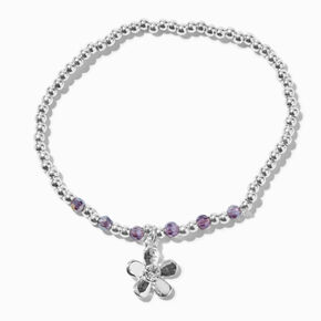 Silver-tone Crystal Flower Beaded Stretch Bracelet,