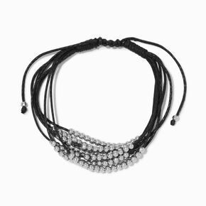 Black Multi-Strand Silver-tone Beaded Bolo Bracelet,