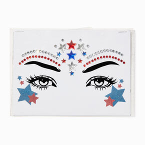 Red, White, &amp; Blue Gemstone Star Face Stickers,
