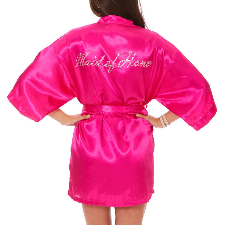 Hot Pink Satin & Crystal Maid of Honor Robe,
