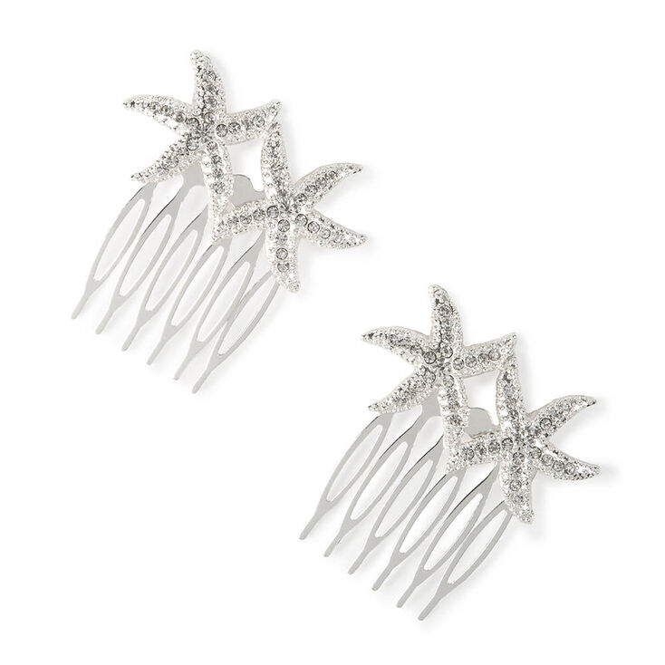 Silver & Crystal Starfish Hair Combs Set of 2,