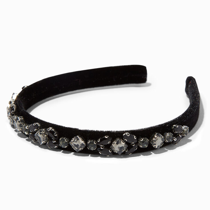 Black Velvet Bejeweled Skinny Headband,