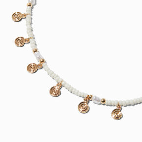 Gold-tone Spiral Pendant White Beaded Necklace,