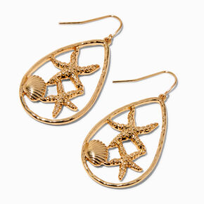Gold-tone Starfish Teardrop 1.5&quot; Drop Earrings,