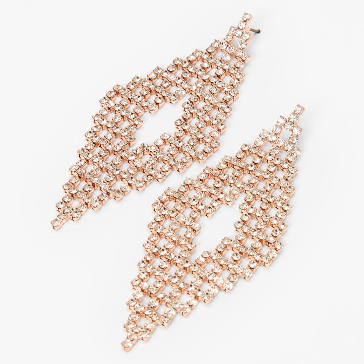 Rose Gold Diamond Shaped Crystal 2.5&quot; Drop Earrings,