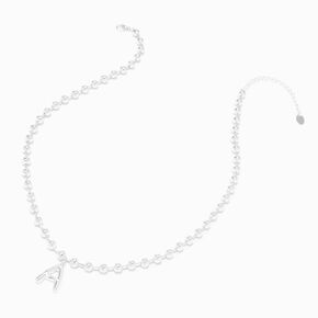 Silver Beaded Bubble Initial Pendant Necklace - A,