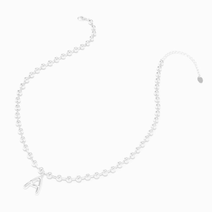 Silver Beaded Bubble Initial Pendant Necklace - A,