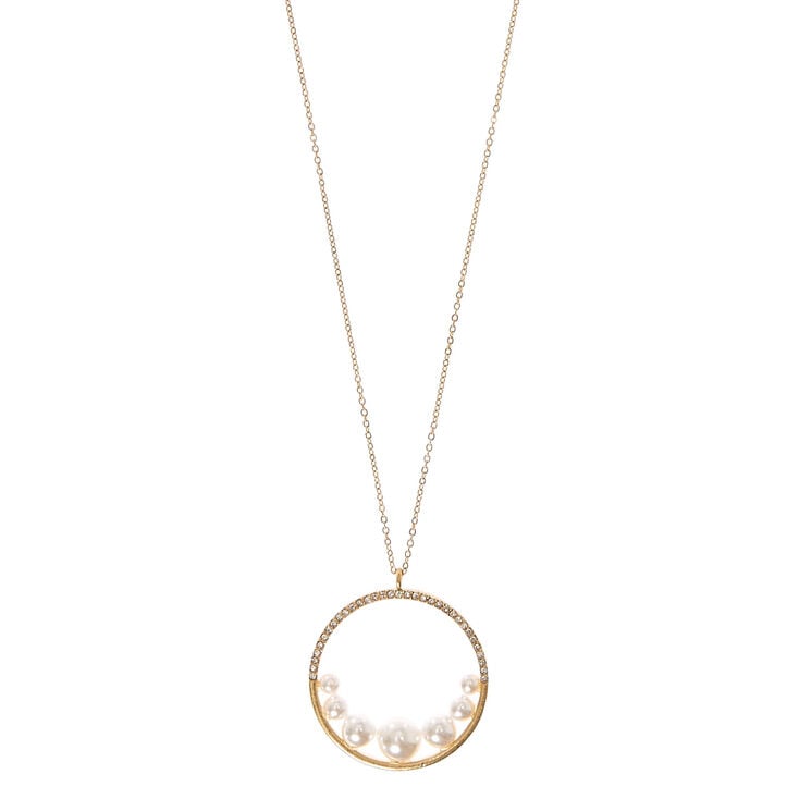 Faux Pearl & Crystal Circle Pendant Necklace,