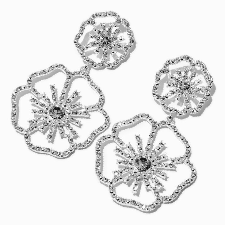 Crystal Double Flower Outline 3&quot; Drop Earrings,