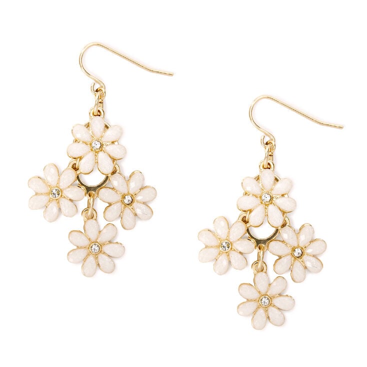 Small Cascading Ivory Glitter Stone Flowers Drop Earrings,
