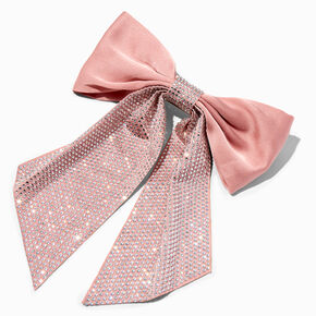 Blush Pink Rhinestone Large Bow Hair Clip,