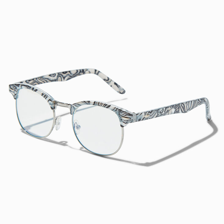 Solar Blue Light Reducing Black Swirl Clear Lens Frames,