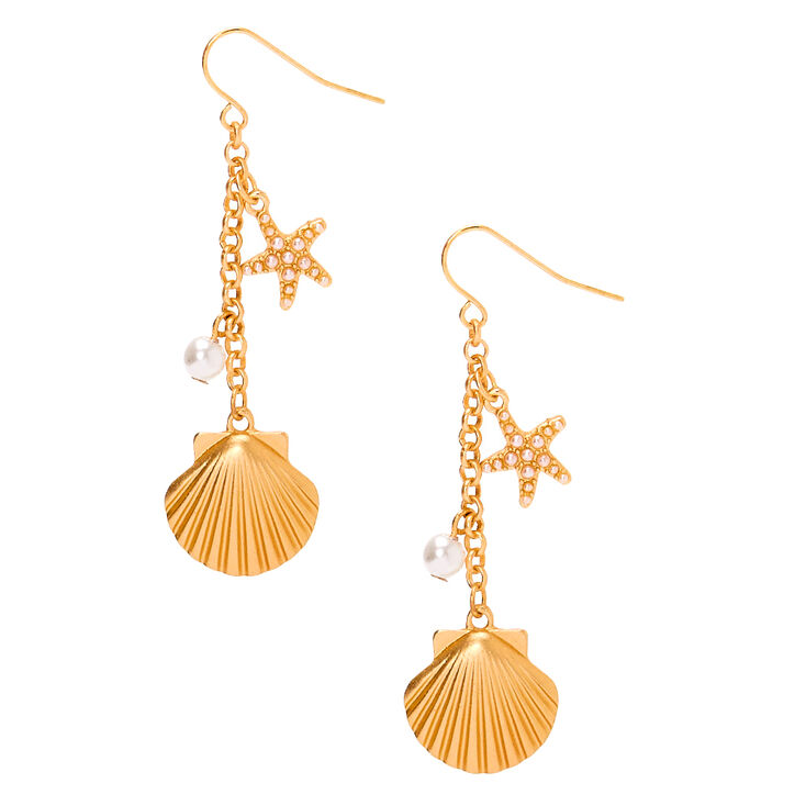 Gold 2" Shell Drop Earrings,