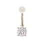 Silver 14G Pearl Top Belly Bar,