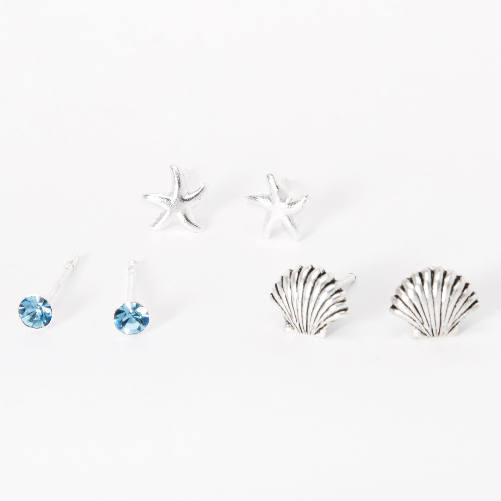 925 Sterling Silver Blue Light Blue Glitter Seashell Kids Girls Stud Earrings 