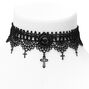 Embellished Cross Black Lace Choker Necklace,