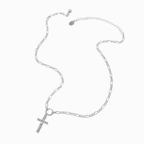 Silver-tone Embellished Cross Pendant Necklace,