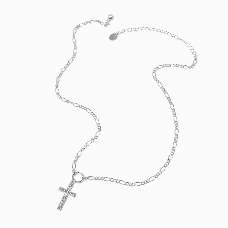 Silver-tone Embellished Cross Pendant Necklace,