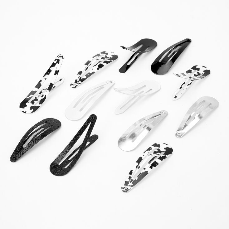 Black & White Snap Hair Clips - 10 Pack