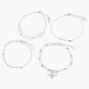 Silver Hearts and Flames Chain Bracelet Set - 4 Pack,