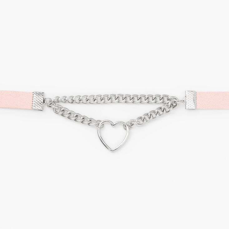 Silver Heart Double Chain Choker Necklace,
