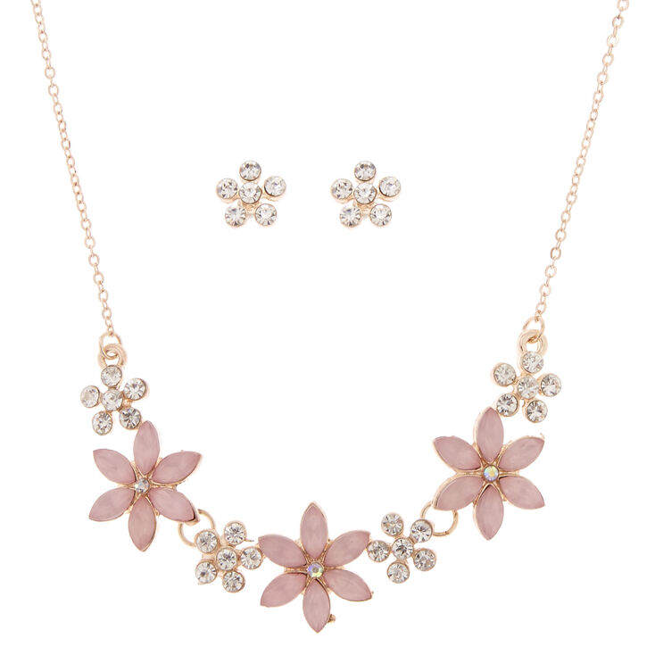 Rose Gold Floral Jewelry Set - Pink, 2 Pack,