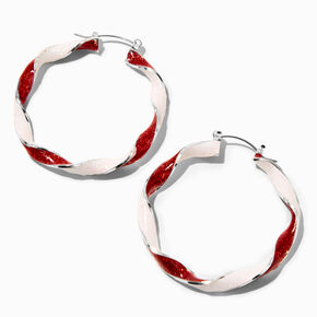 Candy Cane Twist Glittery 50MM Hoop Earrings,