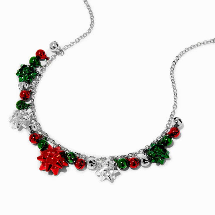 Christmas Gift Bows &amp; Jingle Bells Silver-tone Necklace,