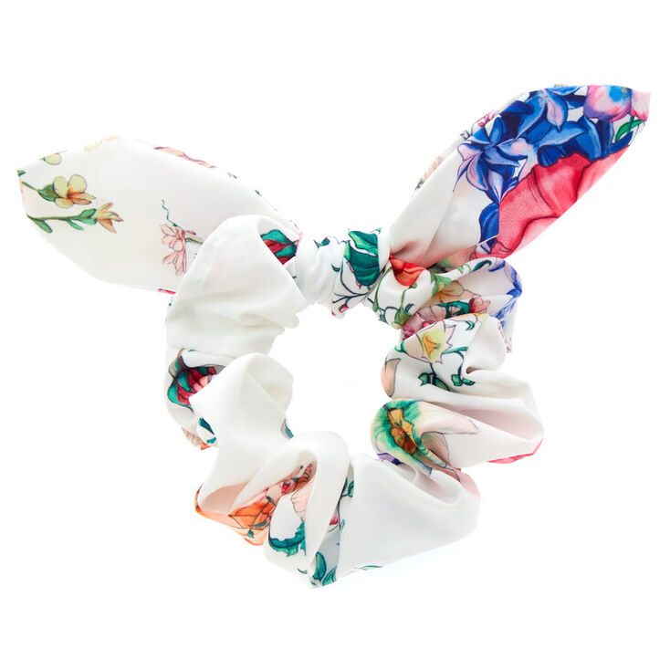 Rose Knotted Bow Hair Scrunchie - White,