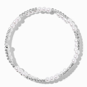 Silver Crystal &amp; Pearl Wrap Bracelet,