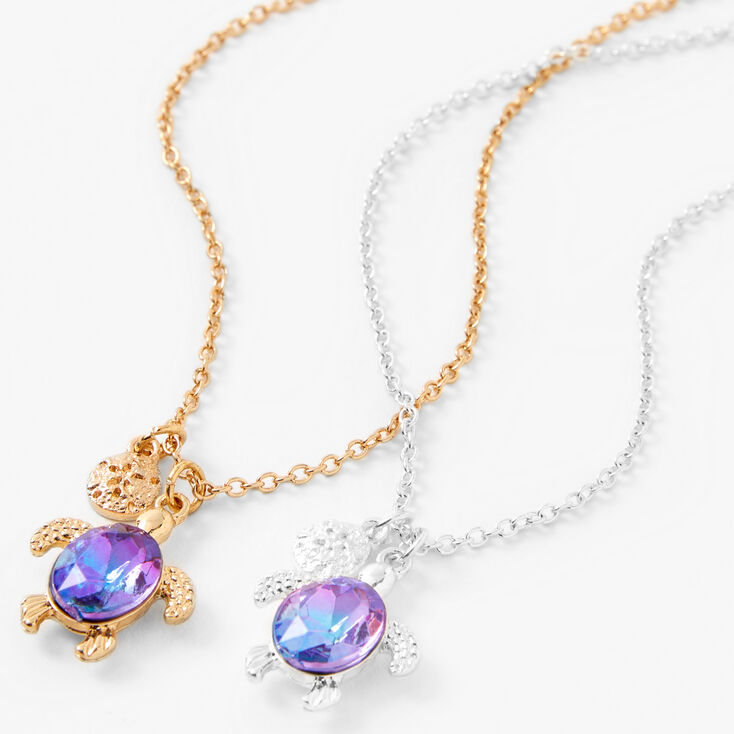 Mixed Metal Ombre Turtle Pendant Necklaces - 2 Pack,