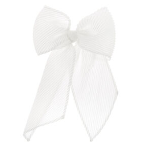 Pleated Chiffon Hair Bow Clip - White,