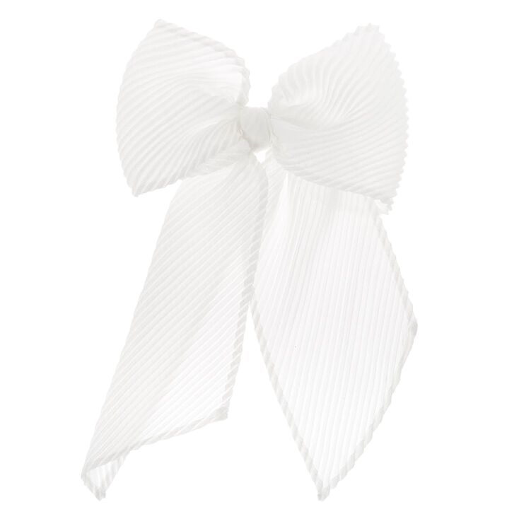 White Pleated Chiffon Hair Bow Clip,