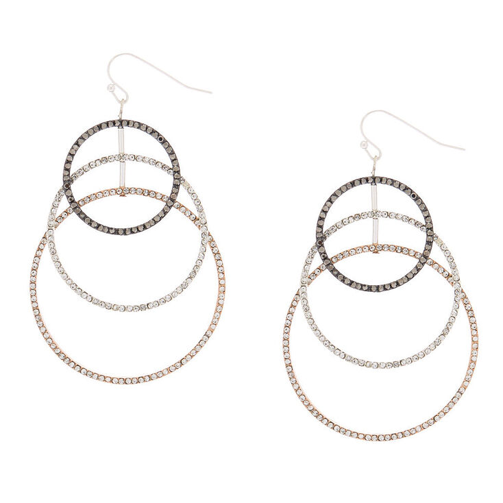 Mixed Metal 2.5" Cascading Circle Drop Earrings,