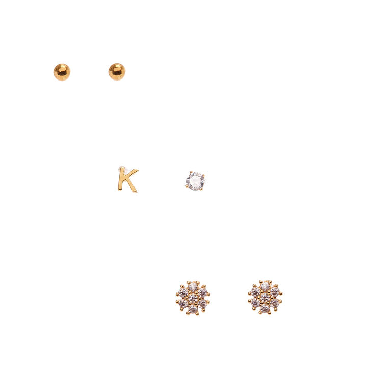 18k Gold Plated "K" Initial Stud Earring Set,