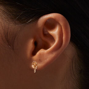Gold-tone Rose Stem Stud Earrings ,