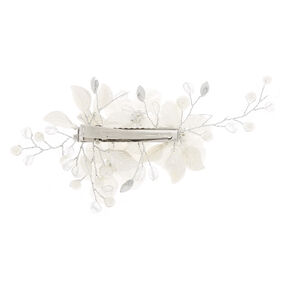 Pearlized Crystal Flower Hair Clip - White,