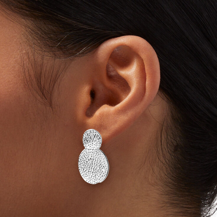 Silver-tone Textured Double Disc 2&quot; Drop Earrings,