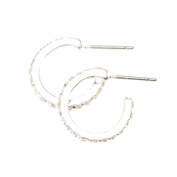 Silver Tone Rhinestone Studded Mini Hoop Earrings,