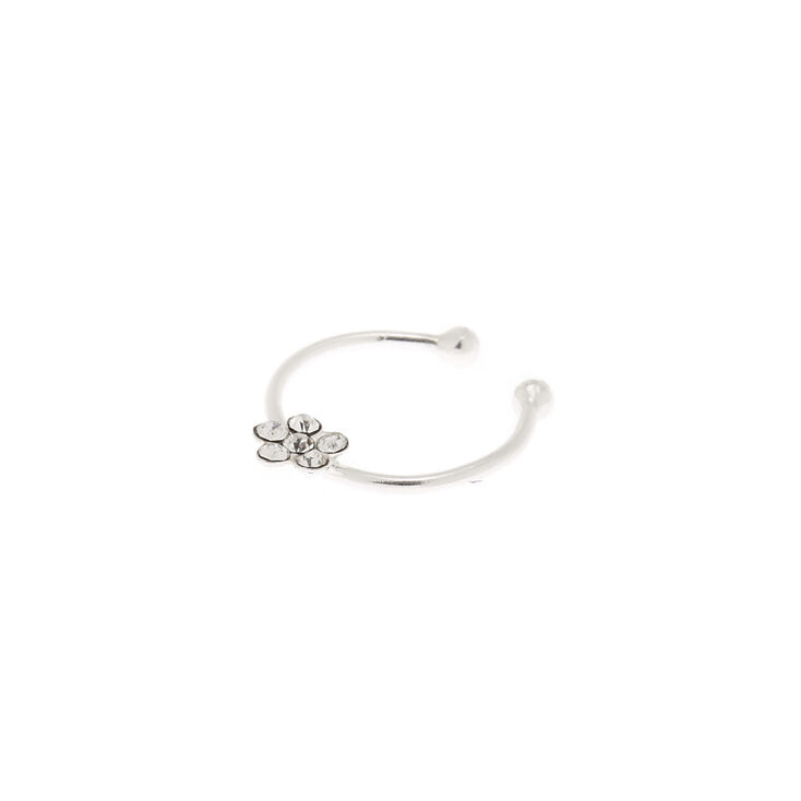 Sterling Silver Crystal Daisy Faux Cartilage Earring,
