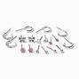 Pink Flower Mixed Silver-tone Stud Earrings - 9 Pack,