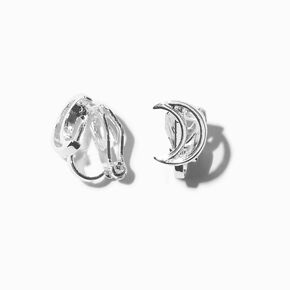 Silver Open Moon Clip-On Earrings,