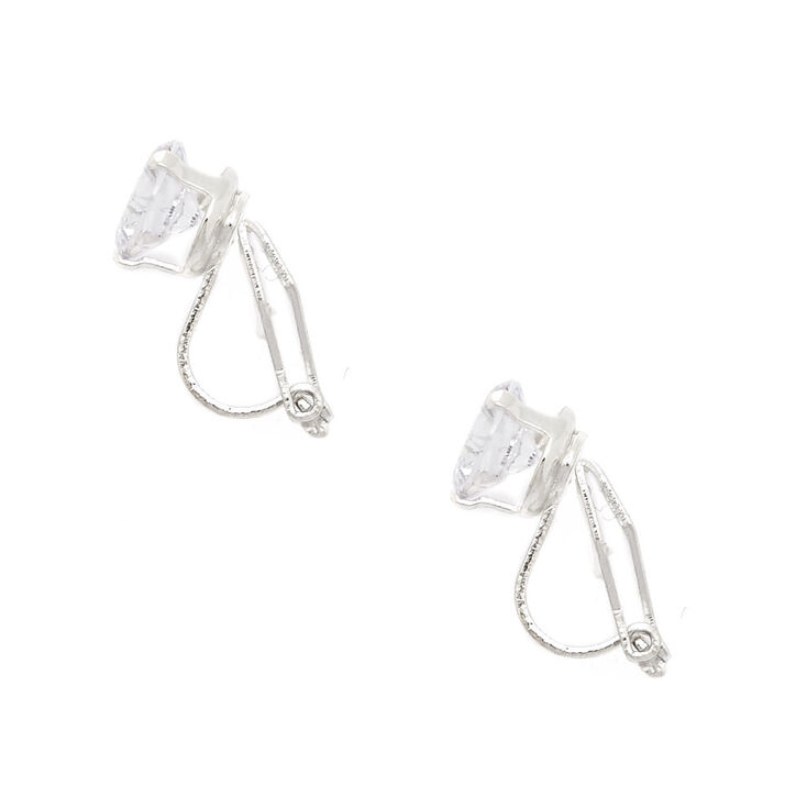 Silver Cubic Zirconia Round Clip-On Stud Earrings - 7MM,