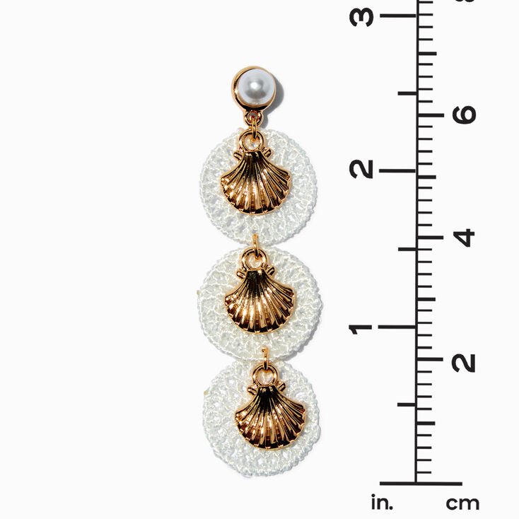 Crocheted Gold-tone Seashell 3&quot; Drop Earrings,