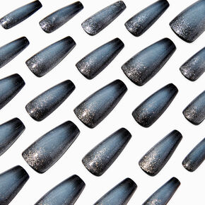 Black &amp; Silver Cat Eye Squareletto Vegan Faux Nail Set - 24 Pack,