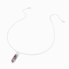 Silver Mystical Gem Purple Flowers Pendant Necklace,