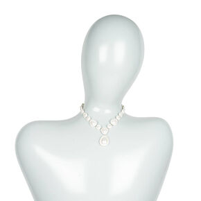 Rhinestone Framed Pearl Teardrops Statement Necklace,